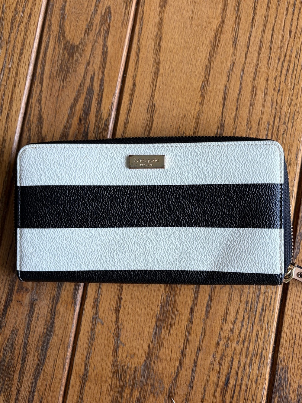 Kate Spade Black & White Striped Zip Wallet